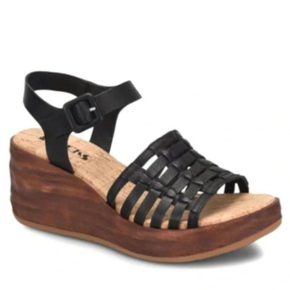 Korks Wedge Sandal 10 Minimalist Chic Casual Festival Boho Vacation Black Marley